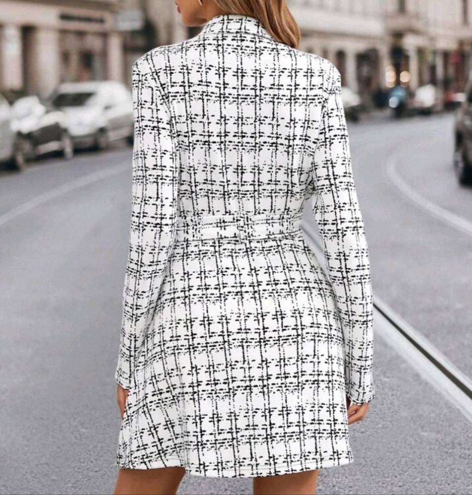 Women's Slim Fit A-Line Turndown Collar Houndstooth Jacket For Autumn/Winter - Picture 3 of 4